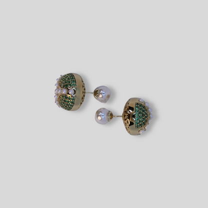 Tribal Earrings - Green/Pearls